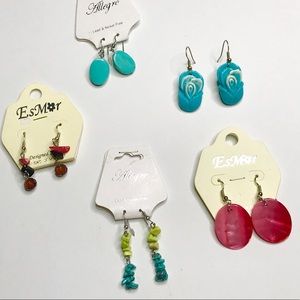 Bundle (5) Pierced Earrings Red Blue